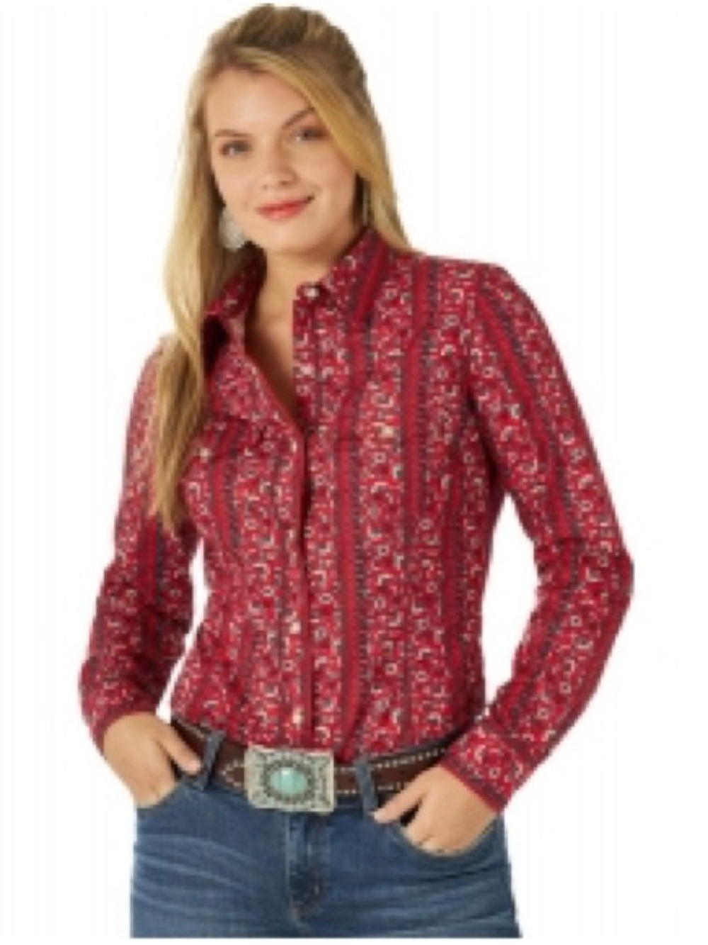 Wrangler Red Printed Button-Down Western Shirt